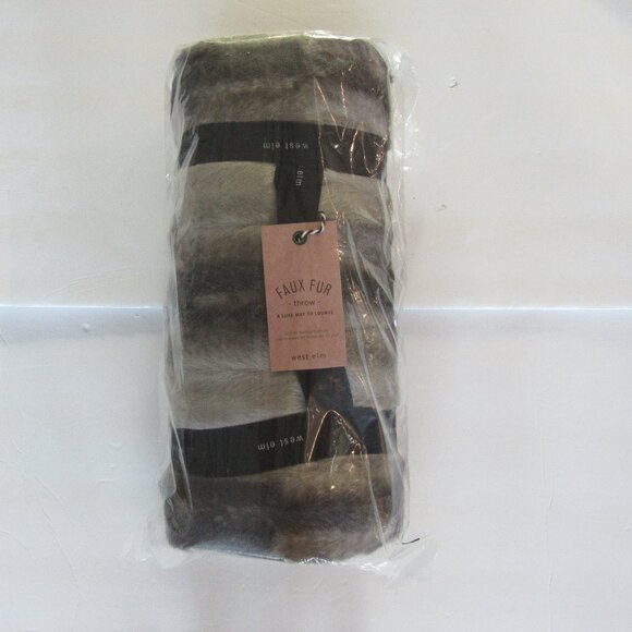 NWT West Elm Faux Fur OffSet Stripe "A Lux Way To Lounge" Throw 47X60" - Picture 6 of 6